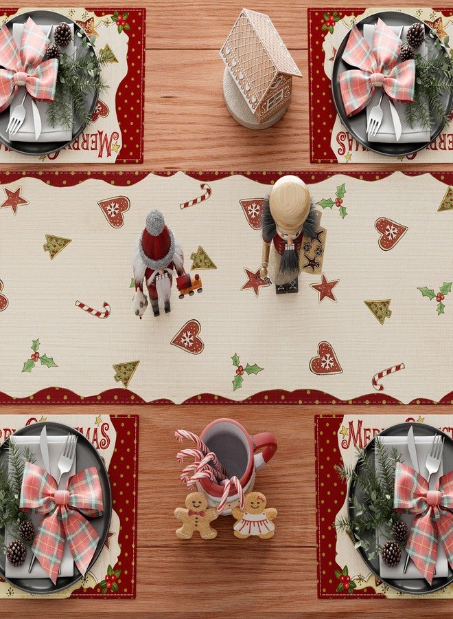 XCHI Merry Christmas Gingerbread Man Winter Xmas Table Runner Table Decoration for Home Kitchen Dining Holiday Decor 13x72 Inch - Image 5